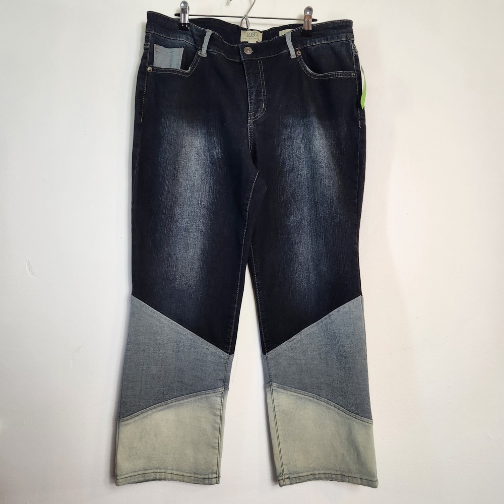 NWT LOGO Lori Goldstein Straight Crop Jeans 16P‎ Colorblock Patchwork Denim New